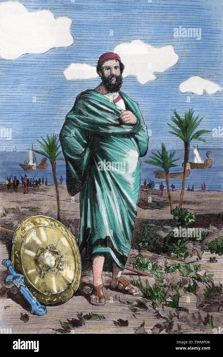 Nearchus (360-300 a.C.). Oficial, navarch, en el ejército de Alejandro Magno. Conocido por viaje: río Indo. Grabado. Color. Foto de stock