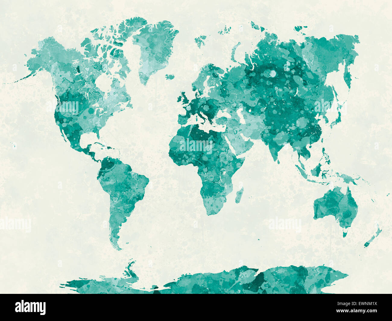 Mapa del mundo en pintura acuarela salpica abstracto Foto de stock