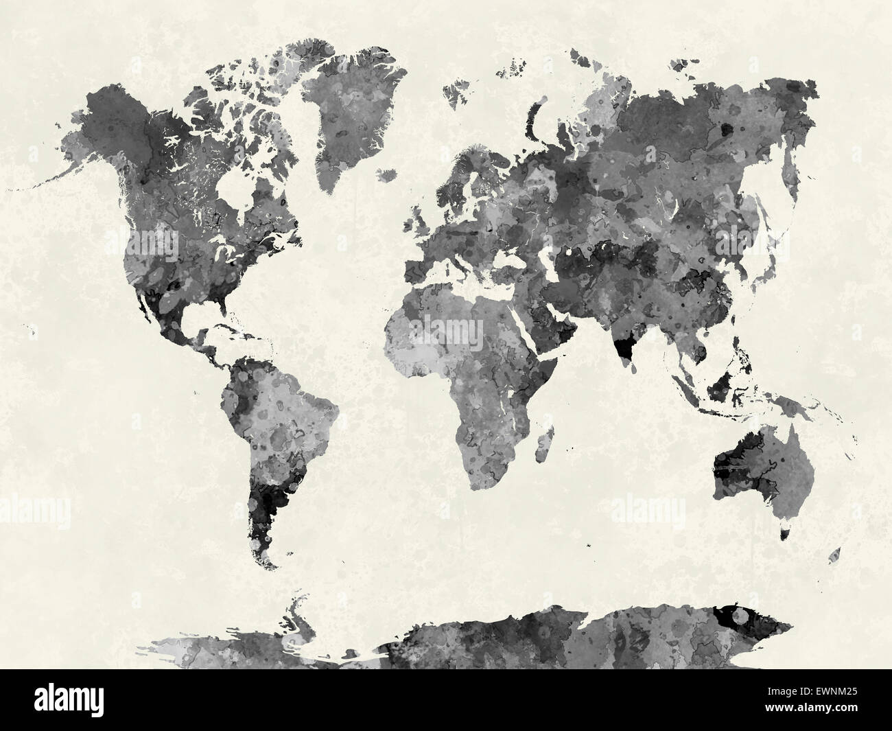 Mapa del mundo en pintura acuarela salpica abstracto Foto de stock