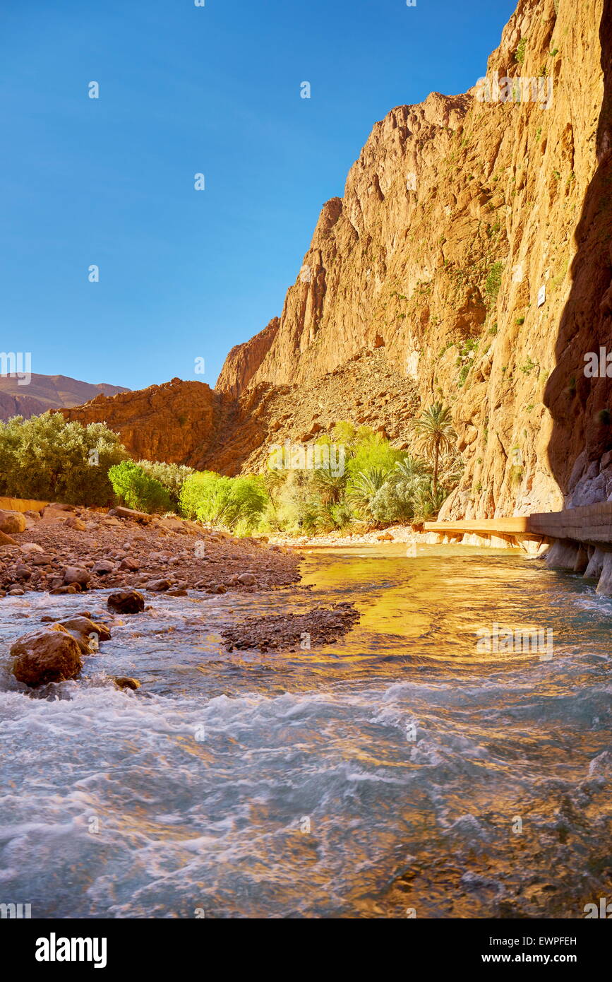 Gargantas de Todra, barranco próximo Tinerhil natural. Región montañosa de Atlas, Marruecos Foto de stock