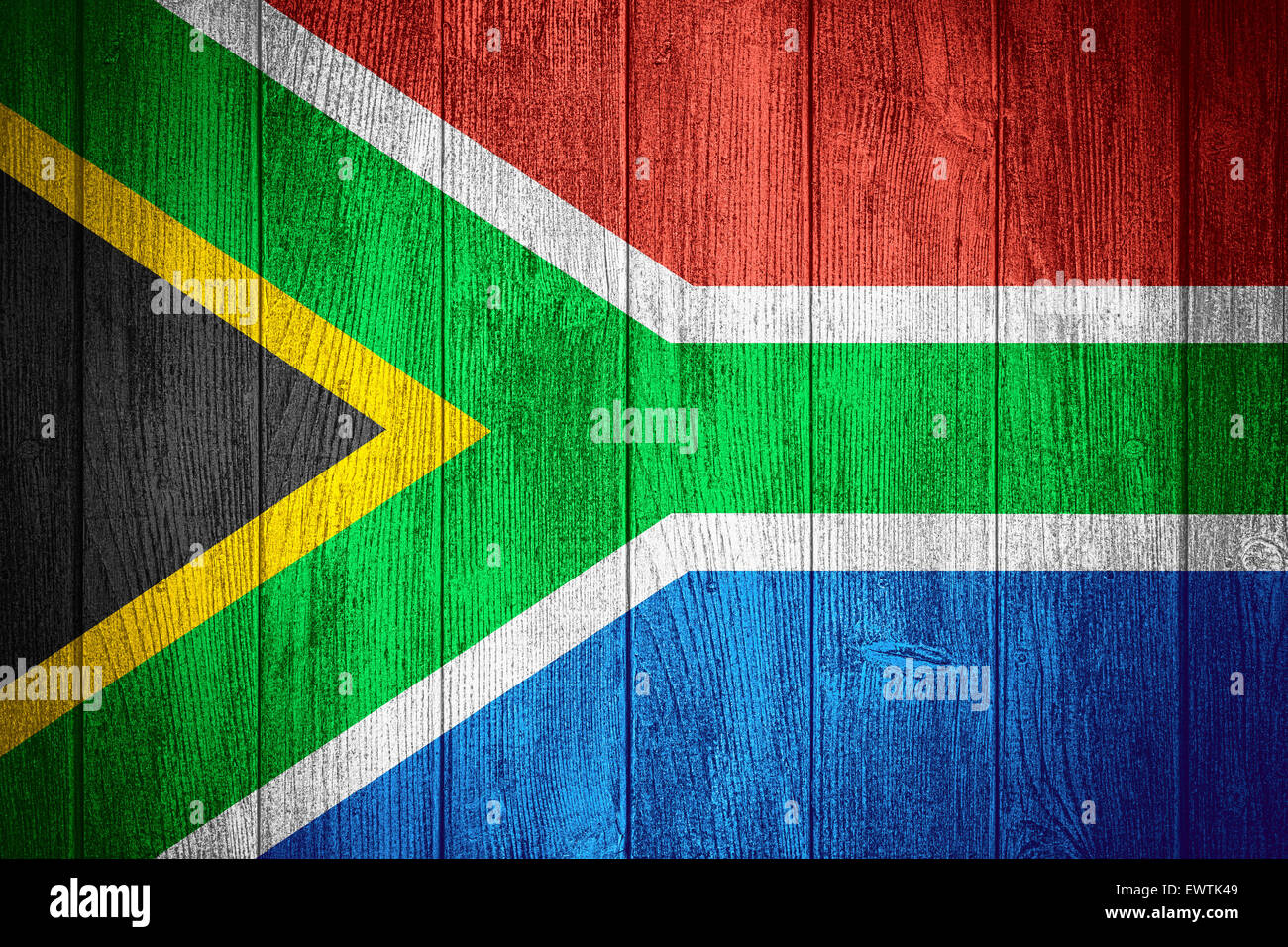 República de Sudáfrica bandera sudafricana o banner en placas de madera antecedentes Foto de stock