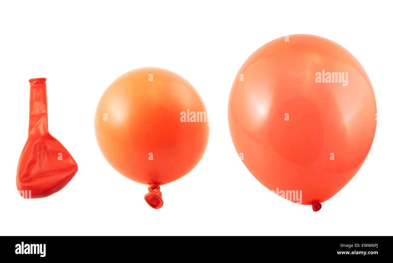 Tres etapas de inflado del balón aislado Foto de stock