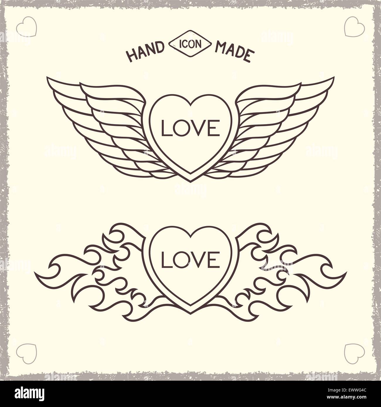 Símbolo de amor del corazón con alas y fuego Imagen Vector de stock - Alamy