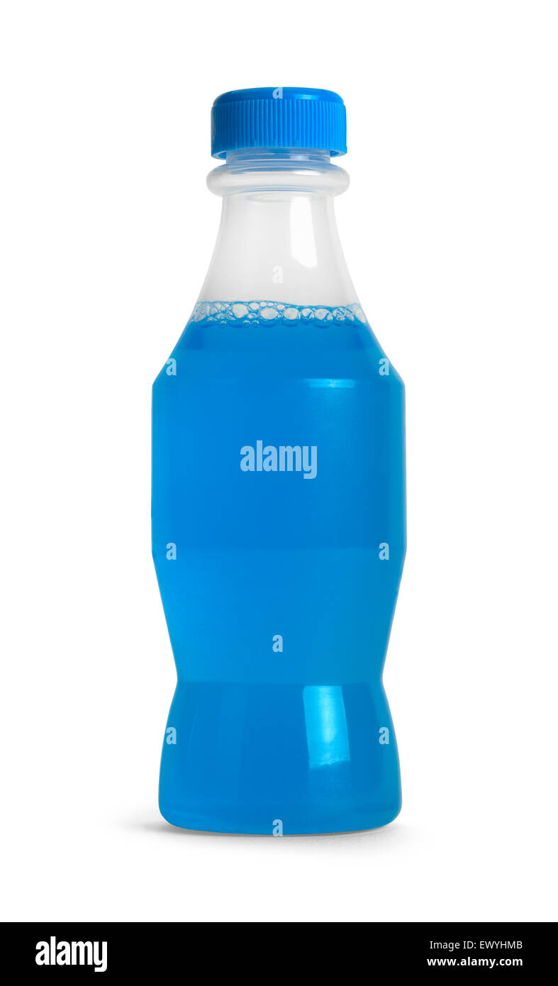 Pop botella con bebida azul aislado sobre fondo blanco. Foto de stock