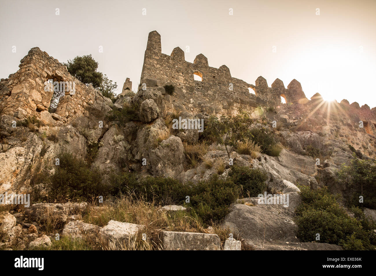 Vista del castillo de Kalekoy, Vía Lycian, Demre, Simena, Turquía Foto de stock