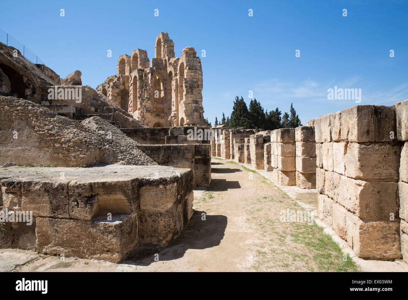 Detalle de las ruinas del Anfiteatro, El Jem, Túnez Foto de stock