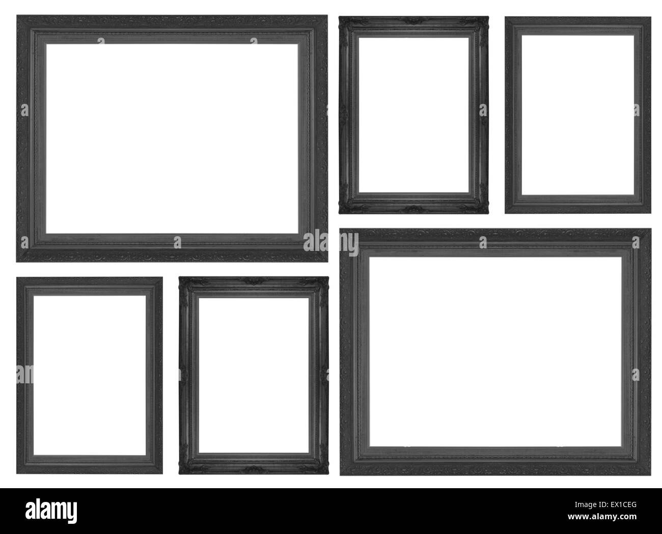 Antiguos aislados de cuadros negros sobre fondo blanco. Foto de stock