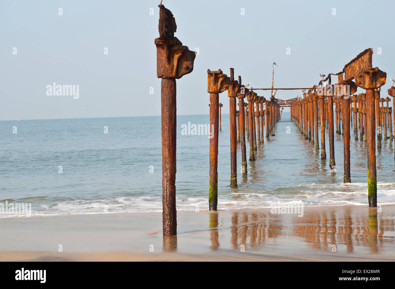 Viejo Muelle, alleppey city beach, Kerala, India del Sur, India, Asia, el período colonial, la historia de la india Foto de stock