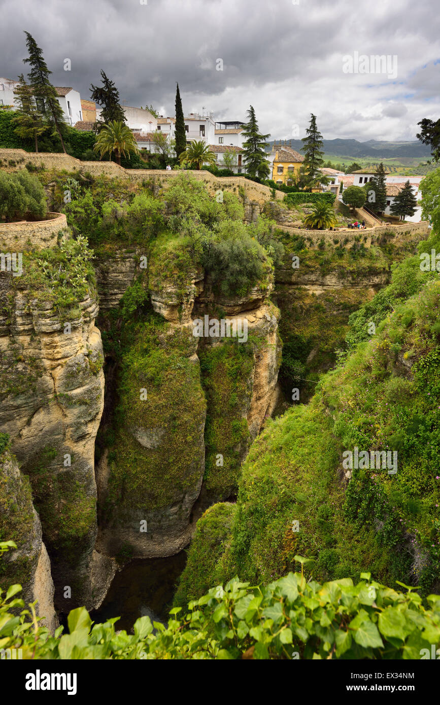 Los jardines colgantes de Cuenca por el Tajo y el barranco del río Guadalevin Ronda España Foto de stock