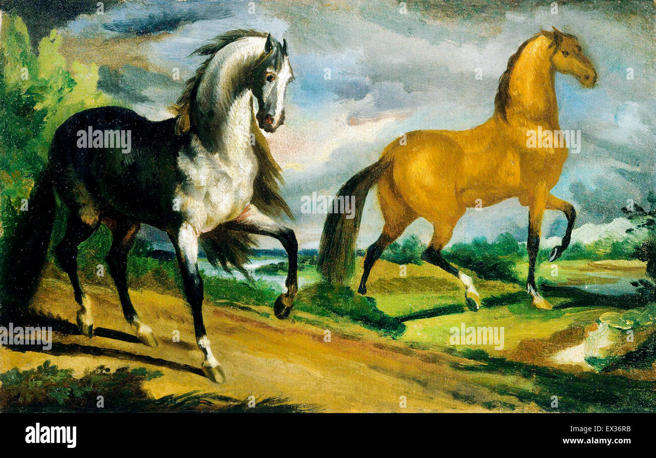 Theodore Gericault, dos caballos. Circa 1808-1809. Óleo sobre lienzo. La Colección Phillips, en Washington, D.C., Estados Unidos. Foto de stock