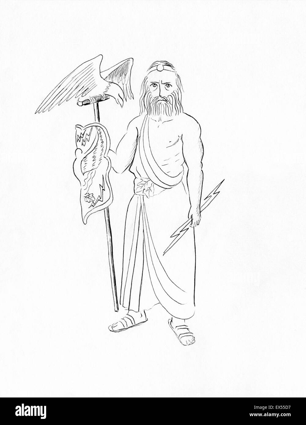 Dibujo de líneas de Zeus, el dios Júpiter Foto de stock