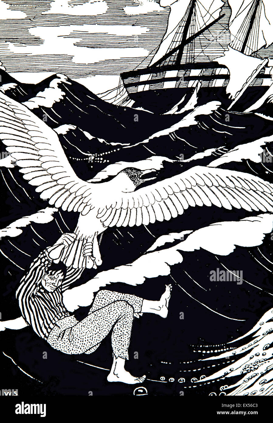 1895 ilustración para el barón de Munchausen por el artista escocés y grabador William strang Foto de stock
