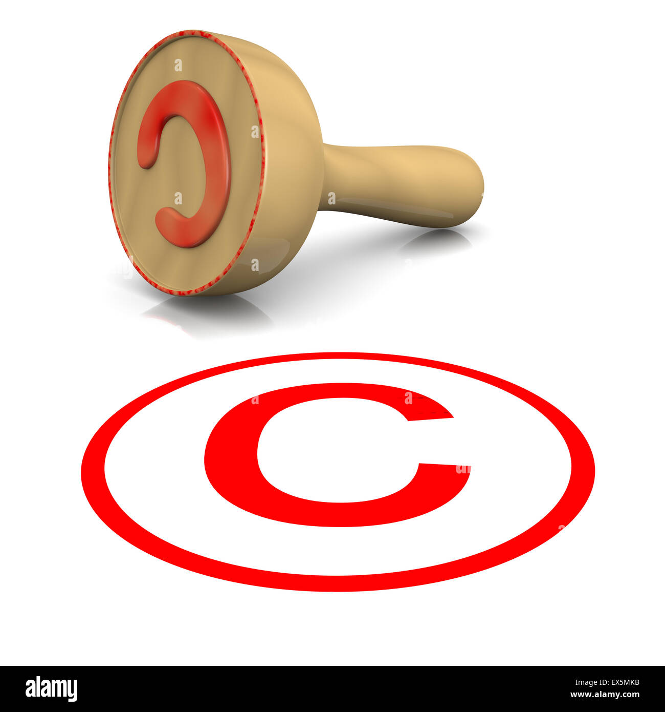 Copyright texto tinta roja sobre fondo blanco de sello de madera 3D Ilustración Foto de stock
