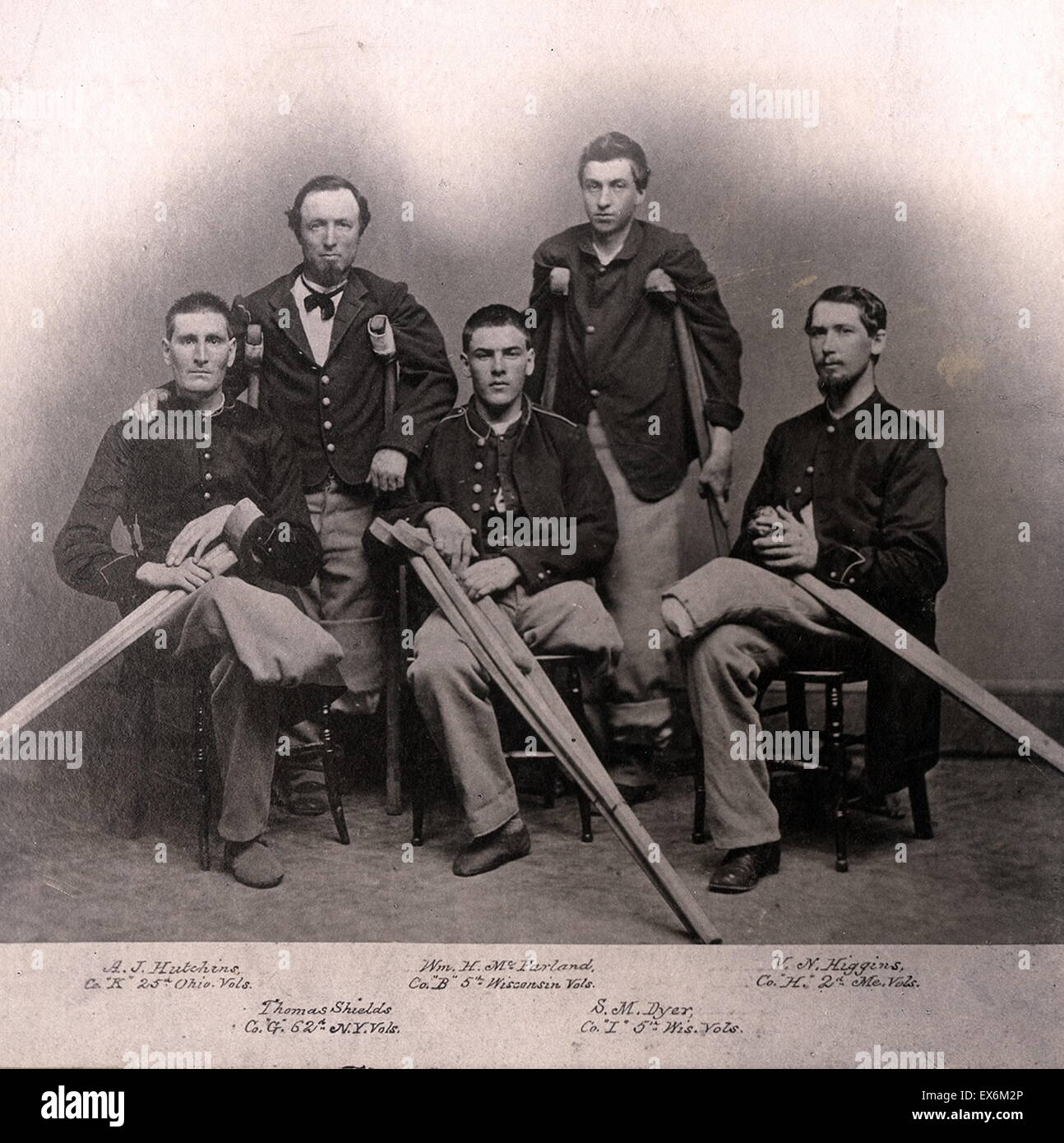 Fotografía de la guerra civil americana amputados. Con fecha de 1865. Foto de stock