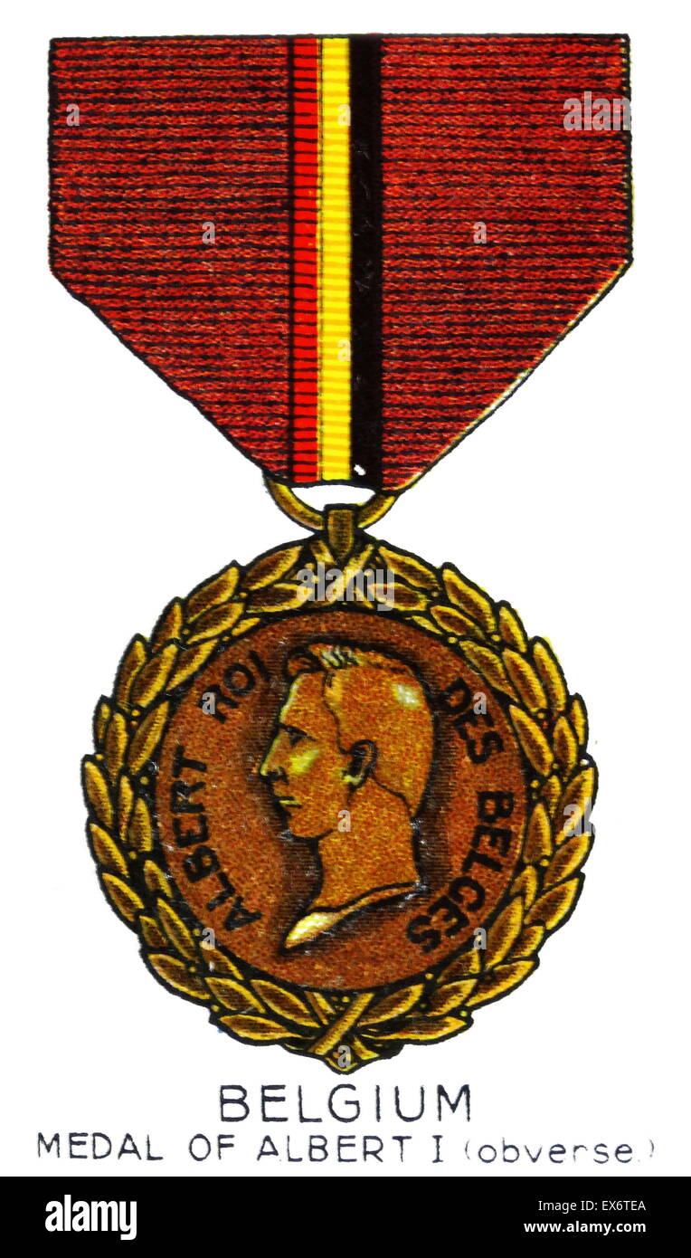 Bélgica, medalla de Albert 1 (marcha atrás) la I Guerra Mundial. Foto de stock