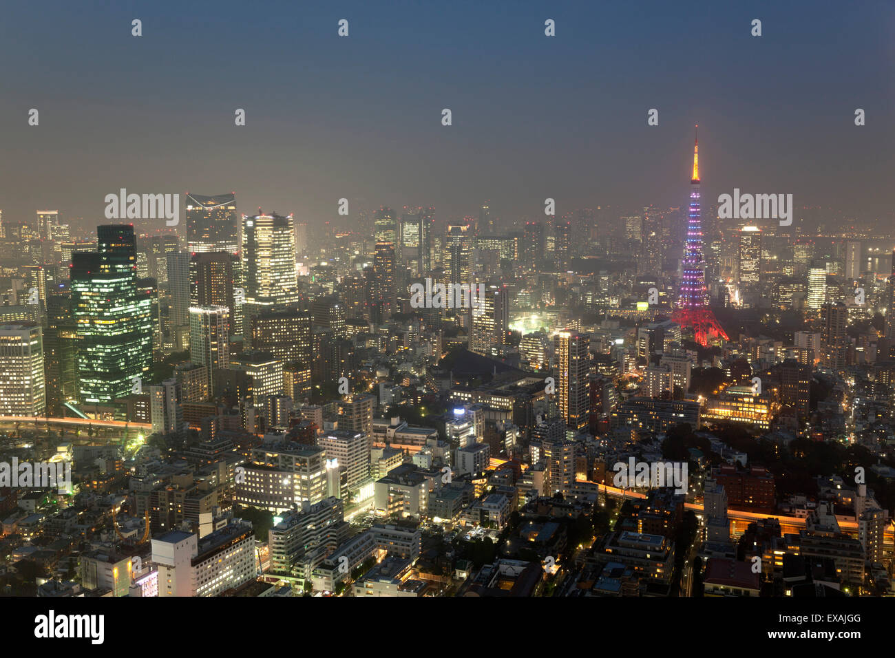 Al atardecer vista de Tokio desde la plataforma de observación con vistas a la ciudad de Tokio, Roppongi Hills, Tokio, Japón, Asia Foto de stock