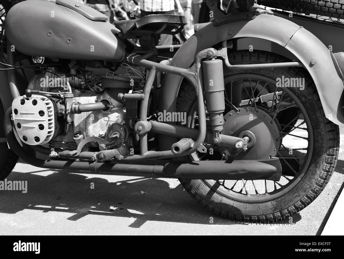 Detalles de vintage moto clásica en blanco y negro Fotografía de stock