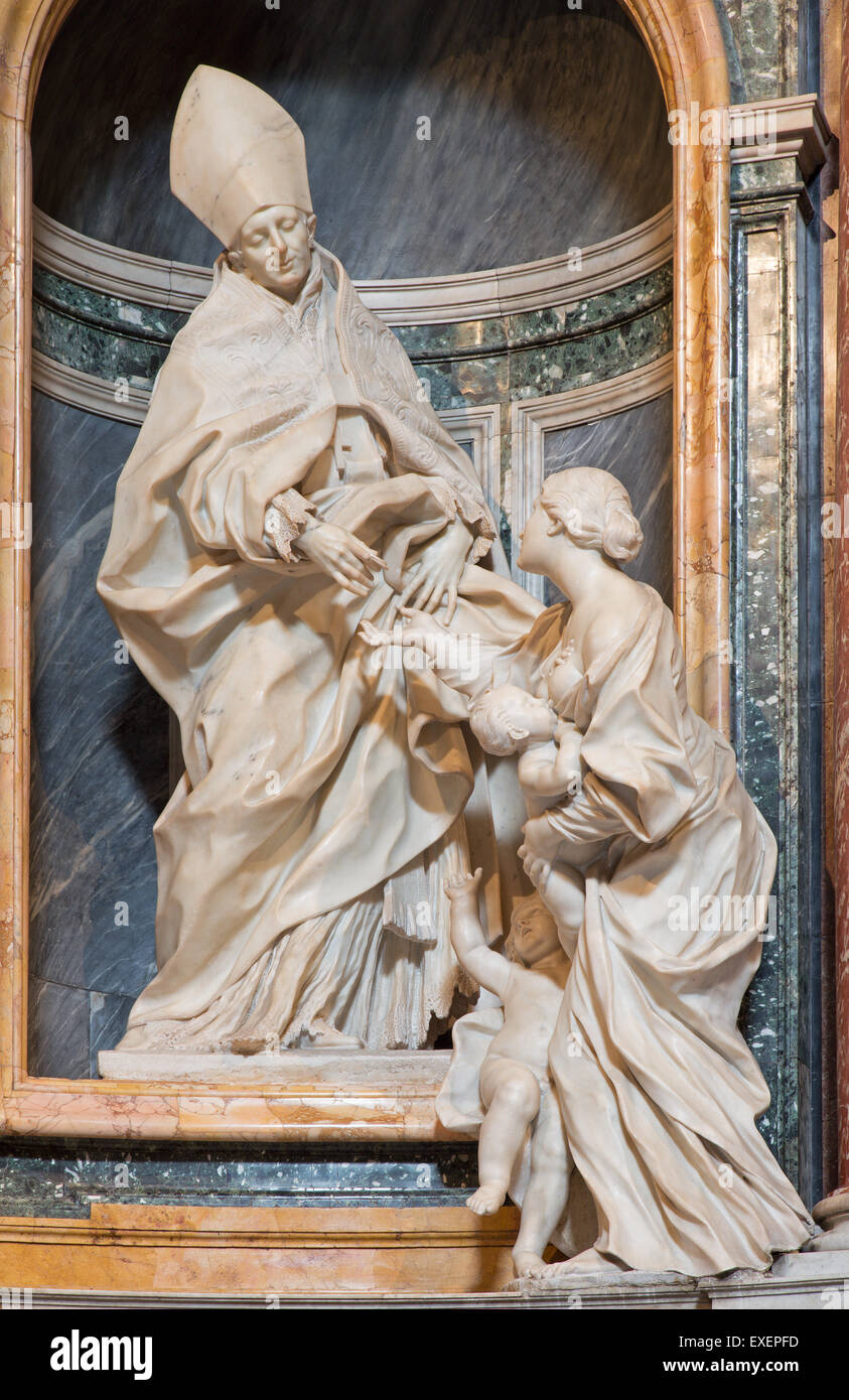 Roma, Italia - 26 de marzo de 2015: La escultura de mármol de Santo Tomás de Villanueva en la iglesia en la Basílica di Sant Agostino Foto de stock