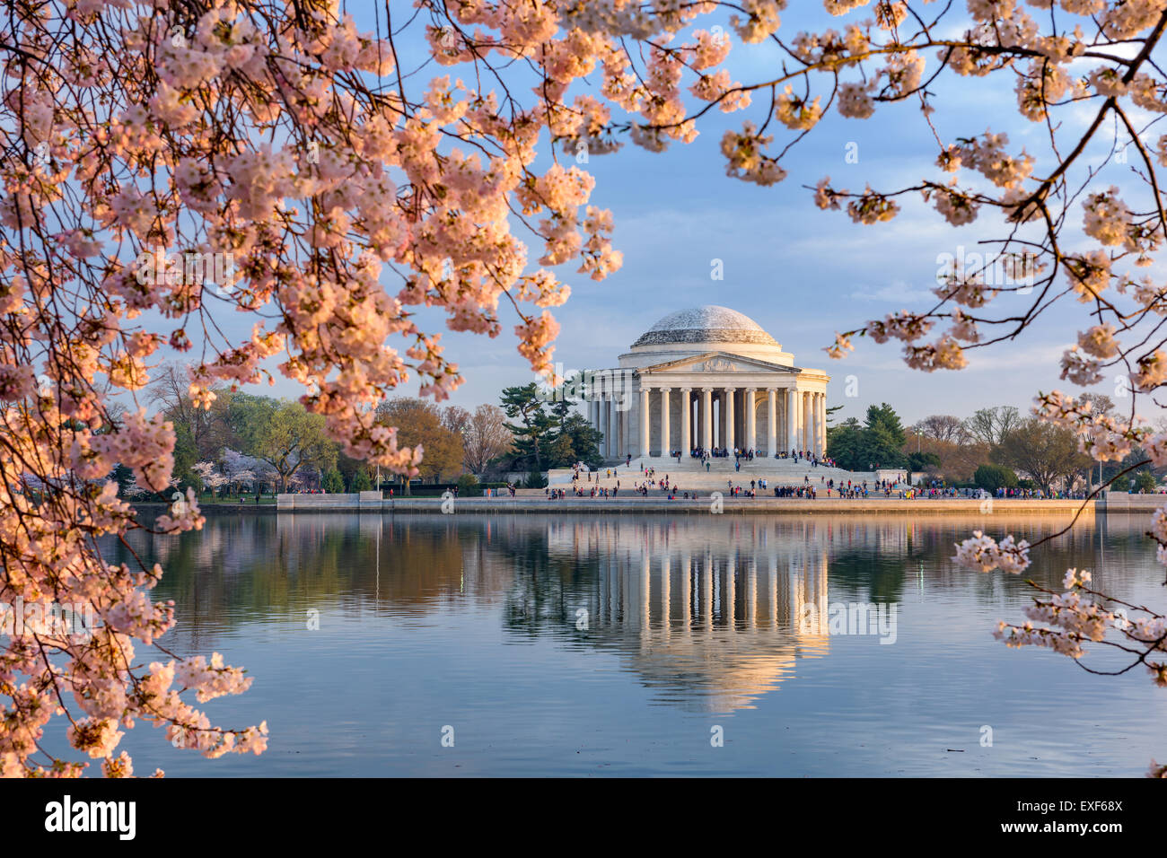 Washington, DC, en el Tidal Basin y el Jefferson Memorial durante la primavera. Foto de stock