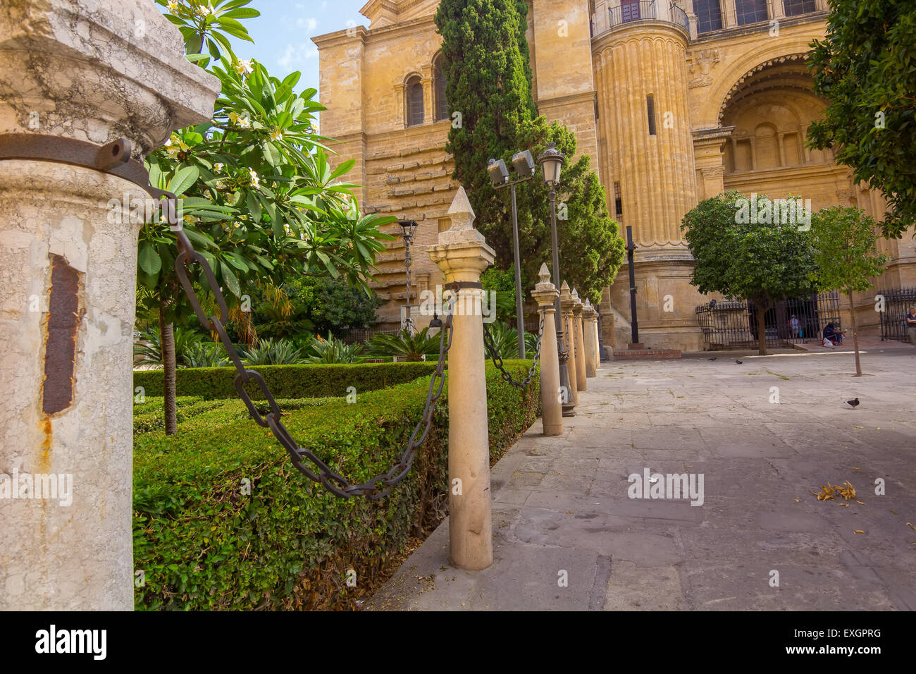 Los jardines de la Catedral de Málaga, España Foto de stock