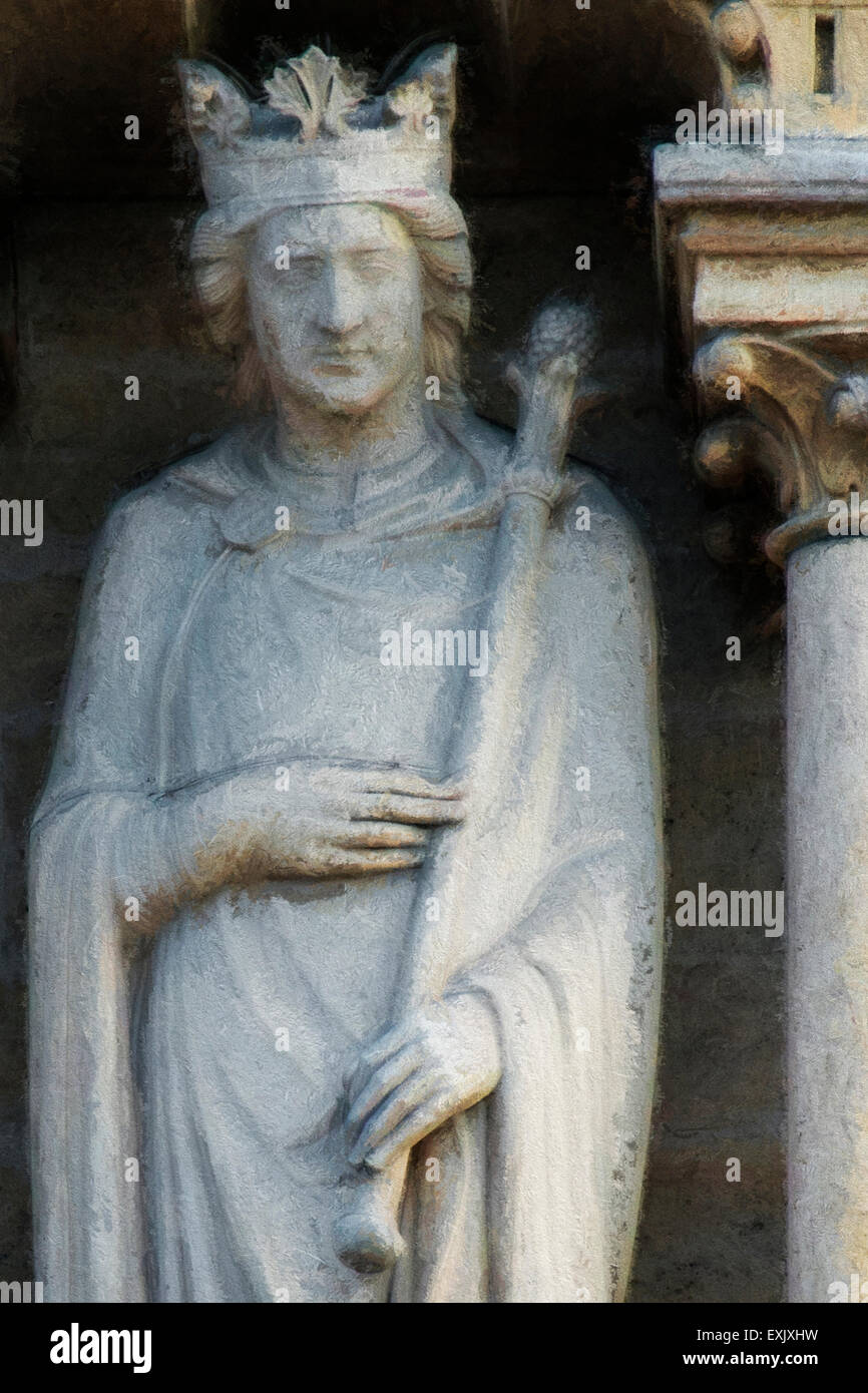 Saint, la piedra, la estatua, reina, corona tallado, estatuas, viejo, iglesia, eclesiásticos, figura Foto de stock