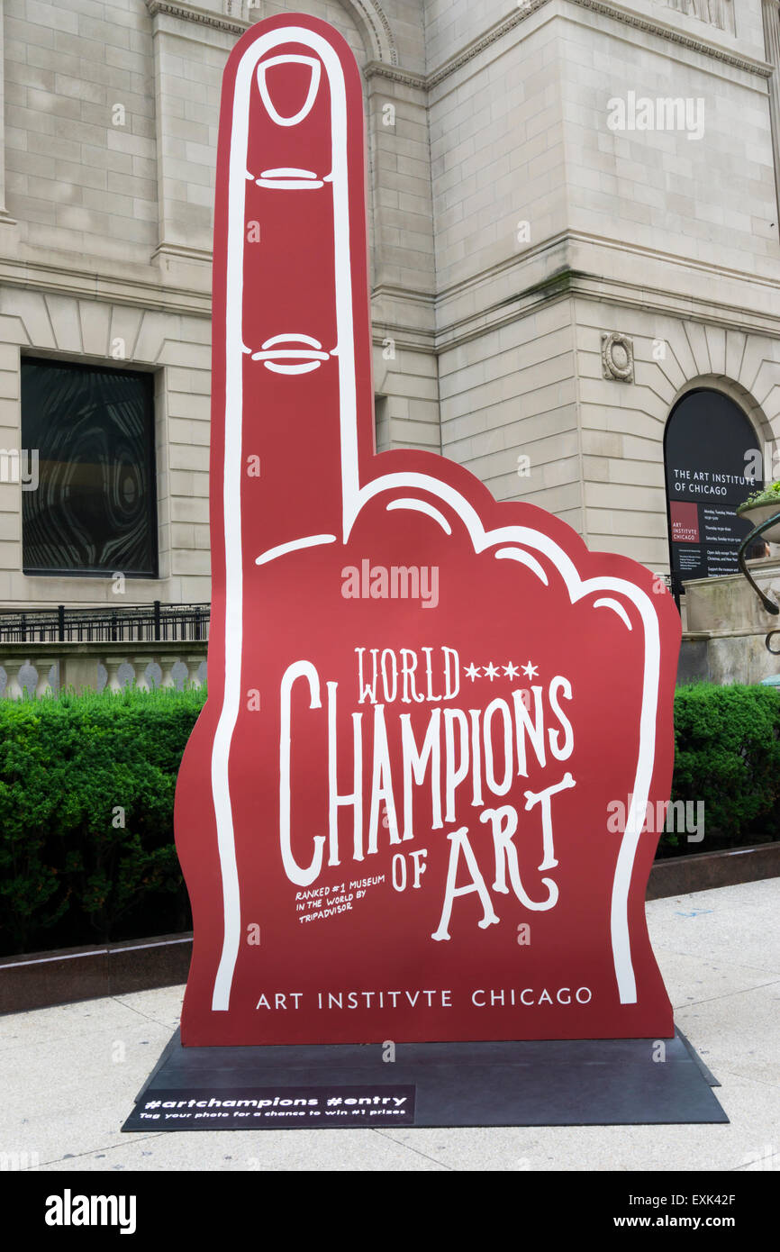Campeones del Mundo del Arte firmar fuera del Instituto de Arte de Chicago. Foto de stock