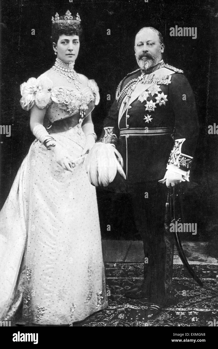 Retrato de la T.M. Rey Eduardo VII y Reina Alexandra, Alexandra de Dinamarca, Emperatriz de la India, Albert Edward, Rey del Reino Unido, Rey de Gran Bretaña, vieja foto de la época 1900s Foto de stock