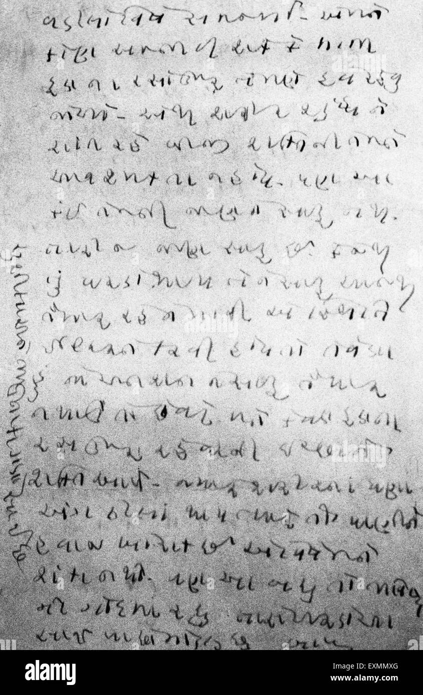 Mahatma Gandhi artículo manuscritas en Gujarati 1940 Foto de stock