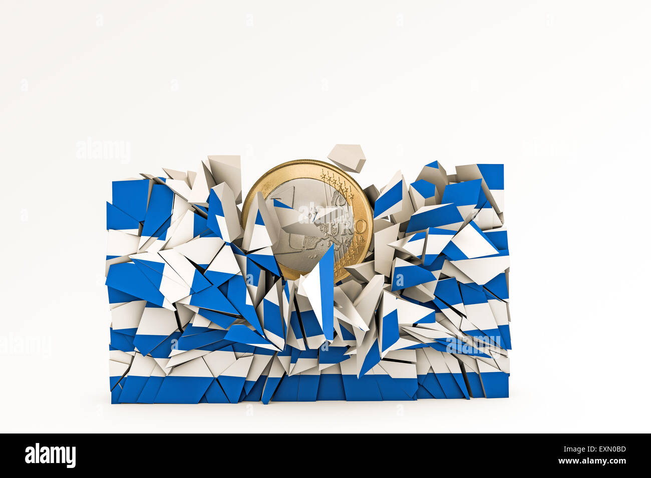 Bandera griega se estrelló bajo peso Euro Foto de stock