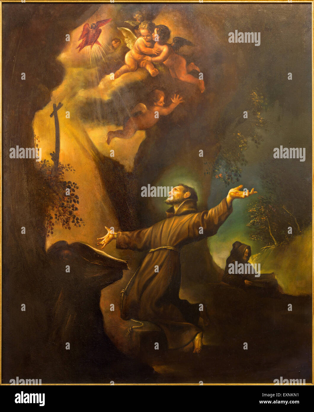 CORDOBA, España - 27 de mayo de 2015: la pintura moderna de la estigmatización de San Francisco de Asís de 20. ciento. En la iglesia del convento Foto de stock