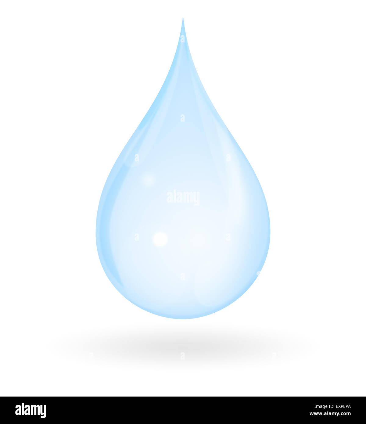 Gota de agua azul con sombra aislado sobre un fondo blanco. Representa puros, frescos, naturales e inocentes. Foto de stock