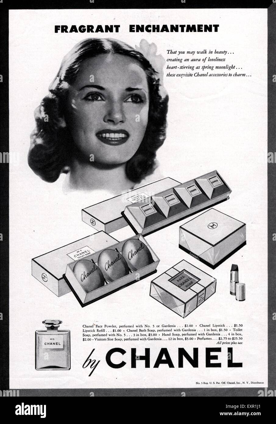 1940 EE.UU. Anuncio Revista Chanel Fotografía de stock - Alamy
