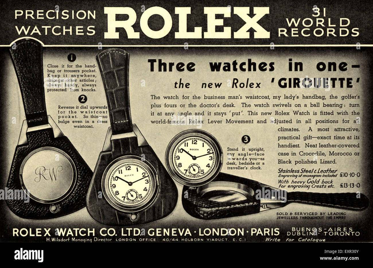 1930 UK Rolex Magazine anuncio Fotografía de stock - Alamy