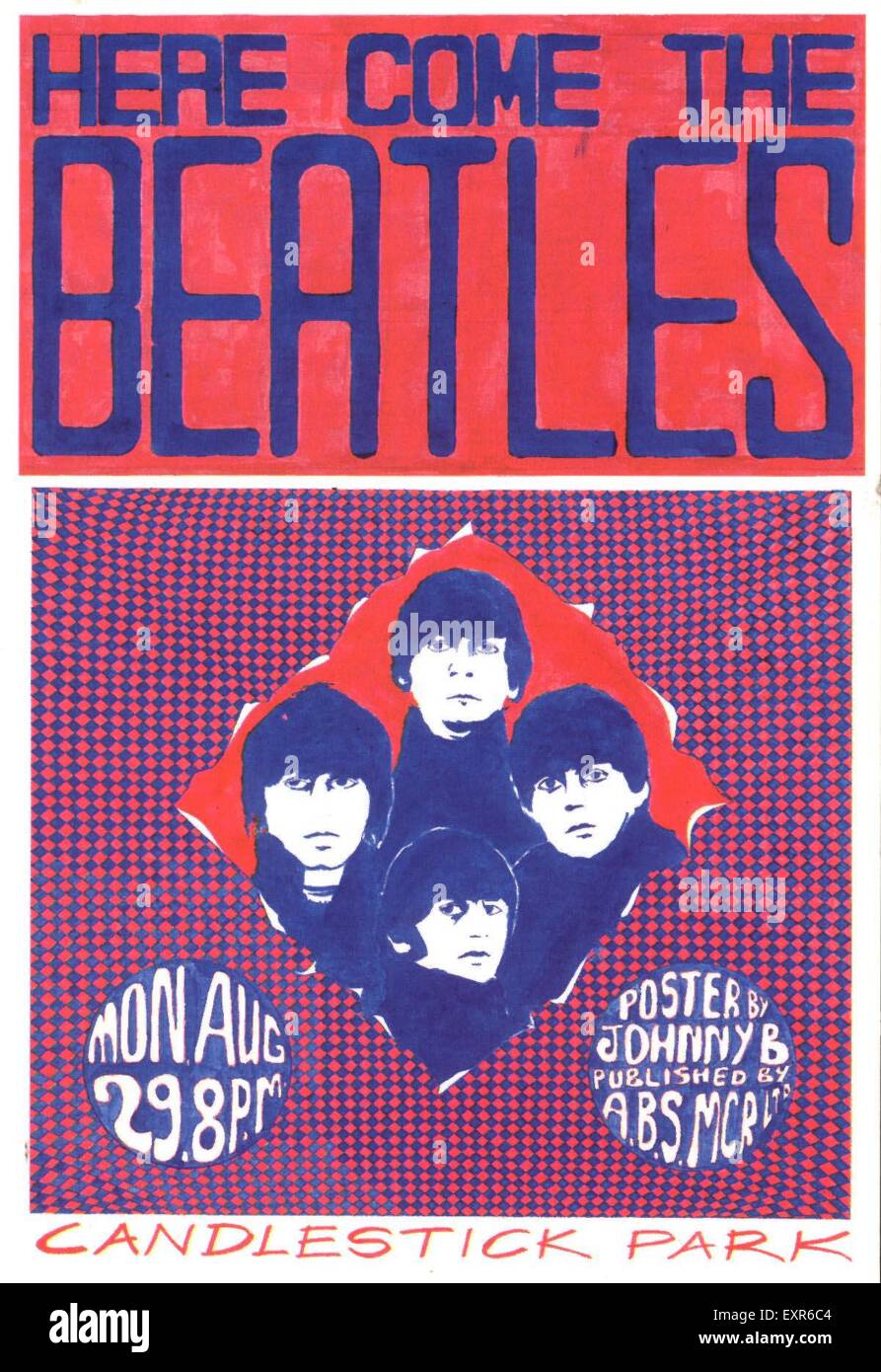 1960 UK aquí vienen los Beatles Poster Foto de stock