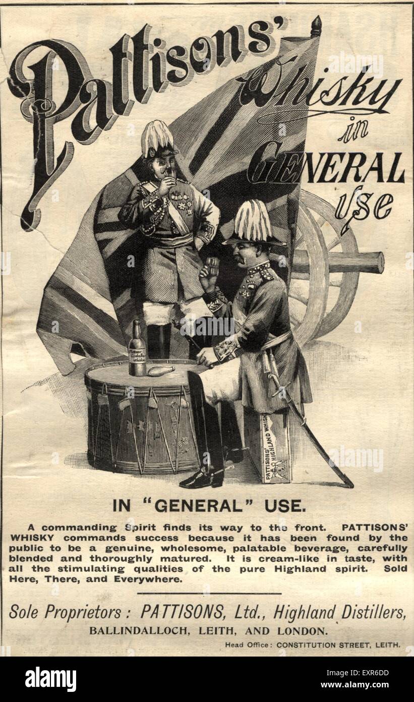 1890s UK Patisons Whisky Magazine anuncio Foto de stock