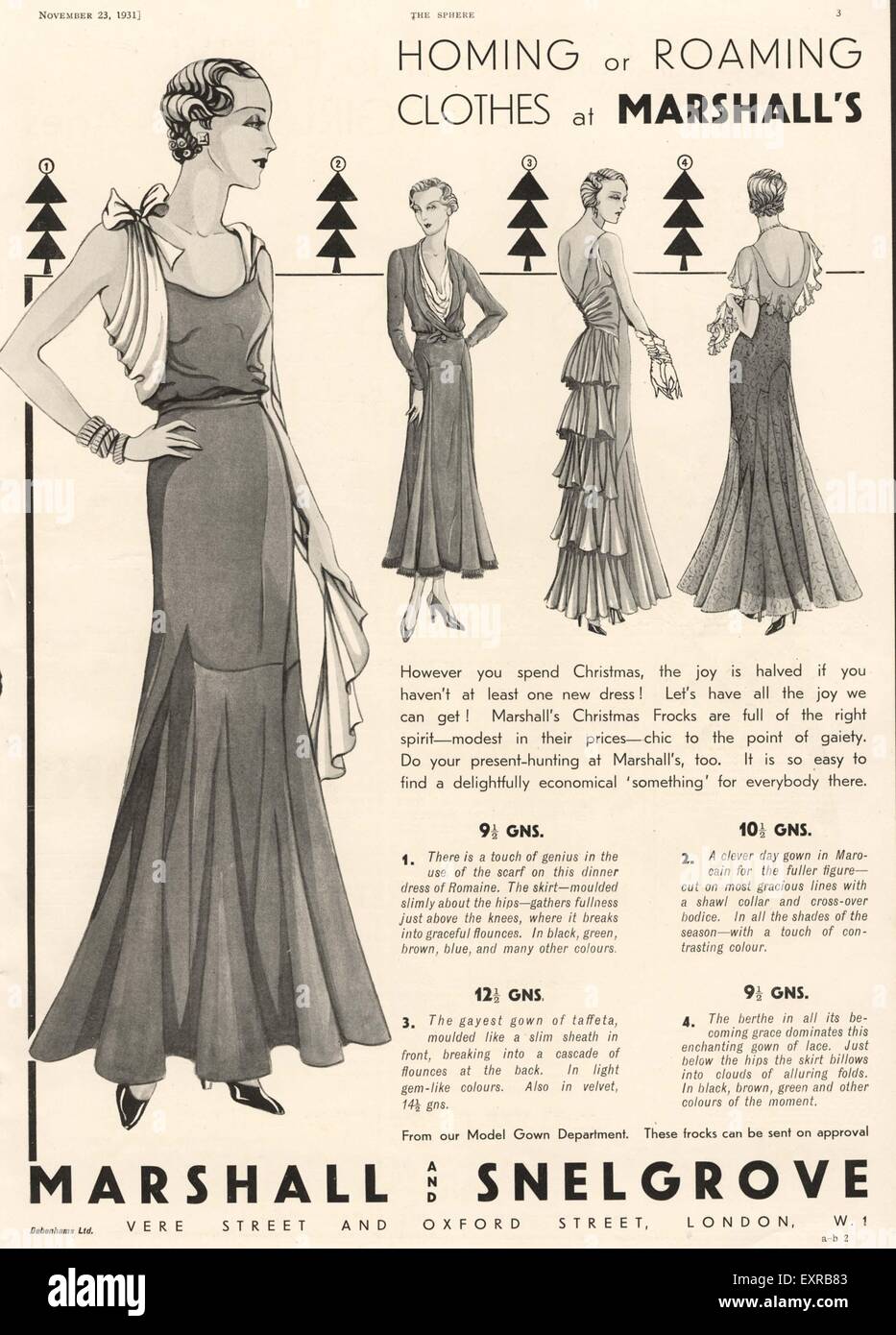 1930 UK Marshall y Snelgrove Magazine anuncio Foto de stock
