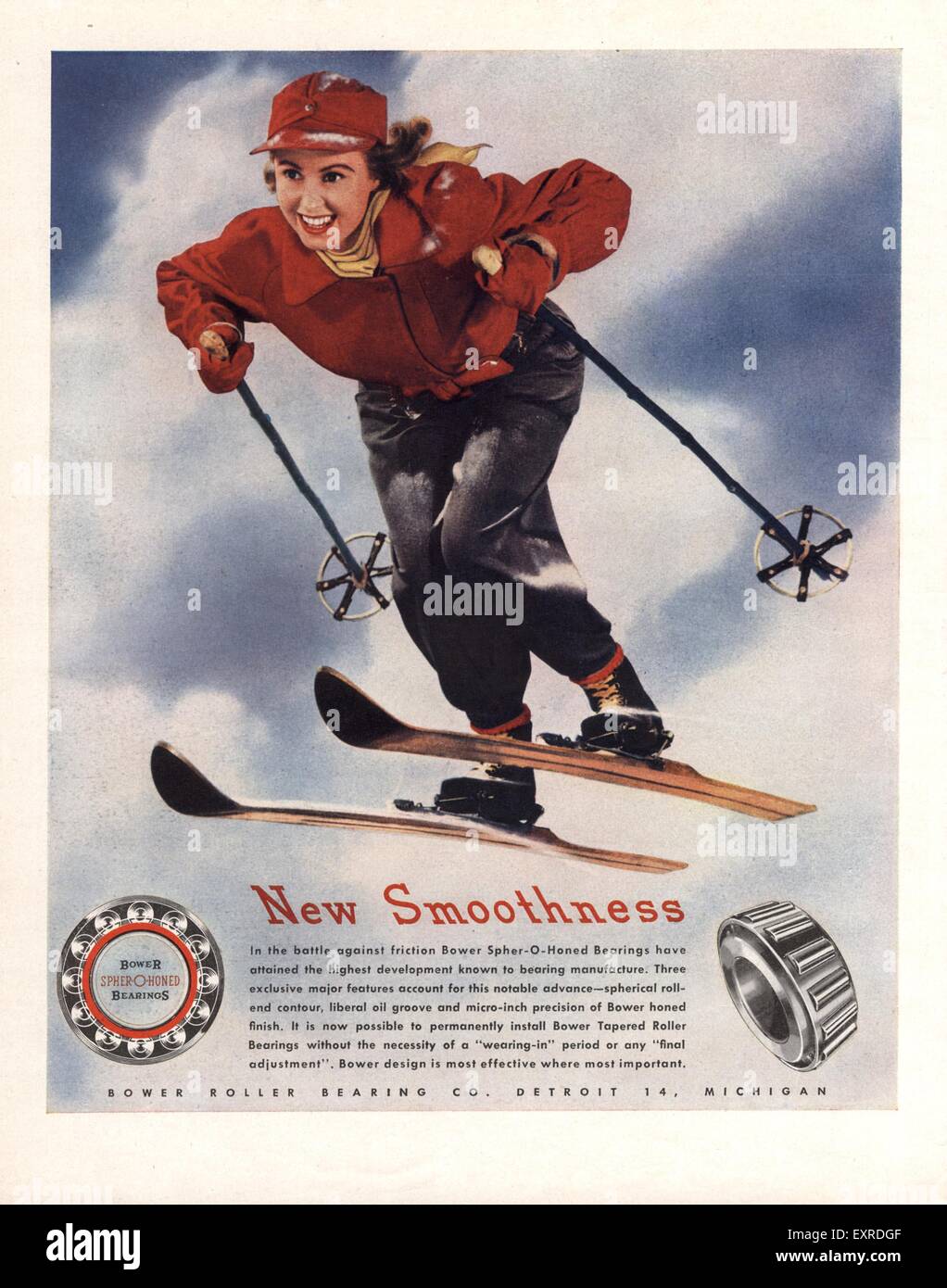 1940 EE.UU. Rodamiento de rodillos Bower Co Magazine anuncio Foto de stock