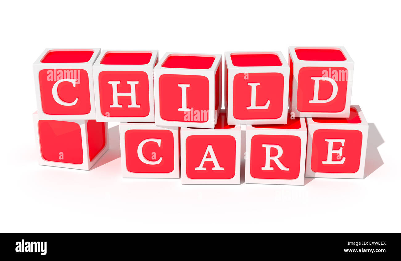 Rojo y blanco bloques de juguete ortografía el cuidado infantil Foto de stock