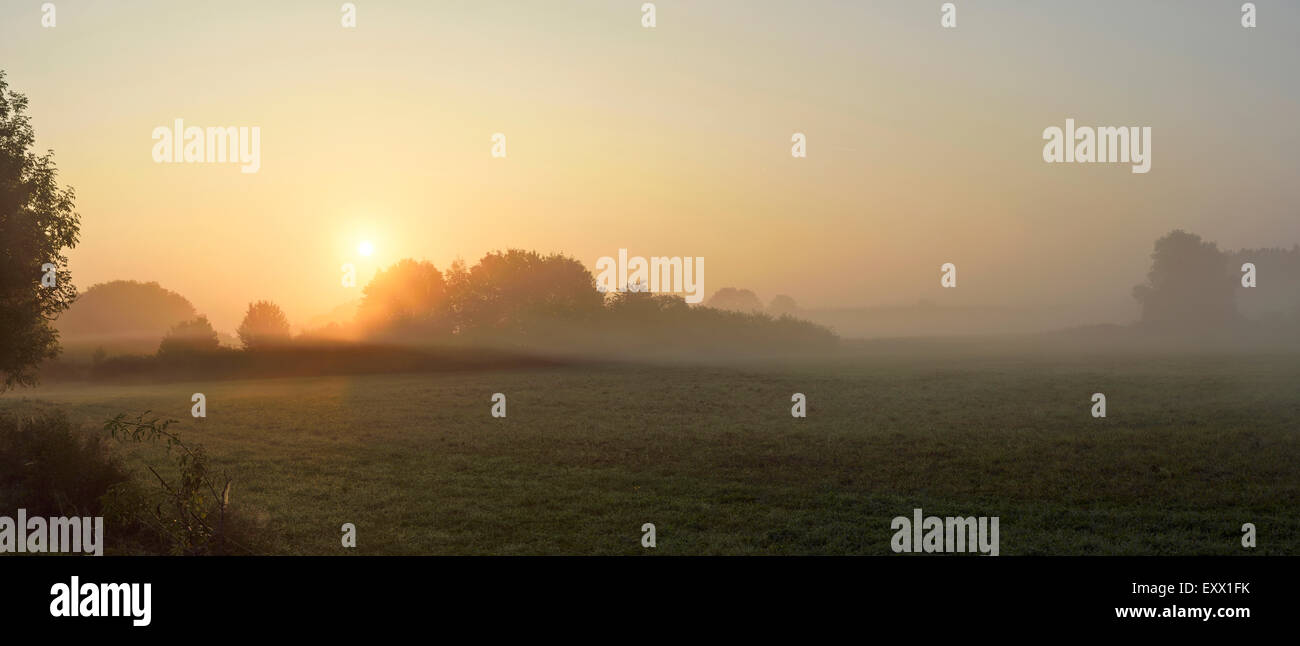 Paisaje al amanecer, el Alto Palatinado, Baviera, Alemania, Europa Foto de stock
