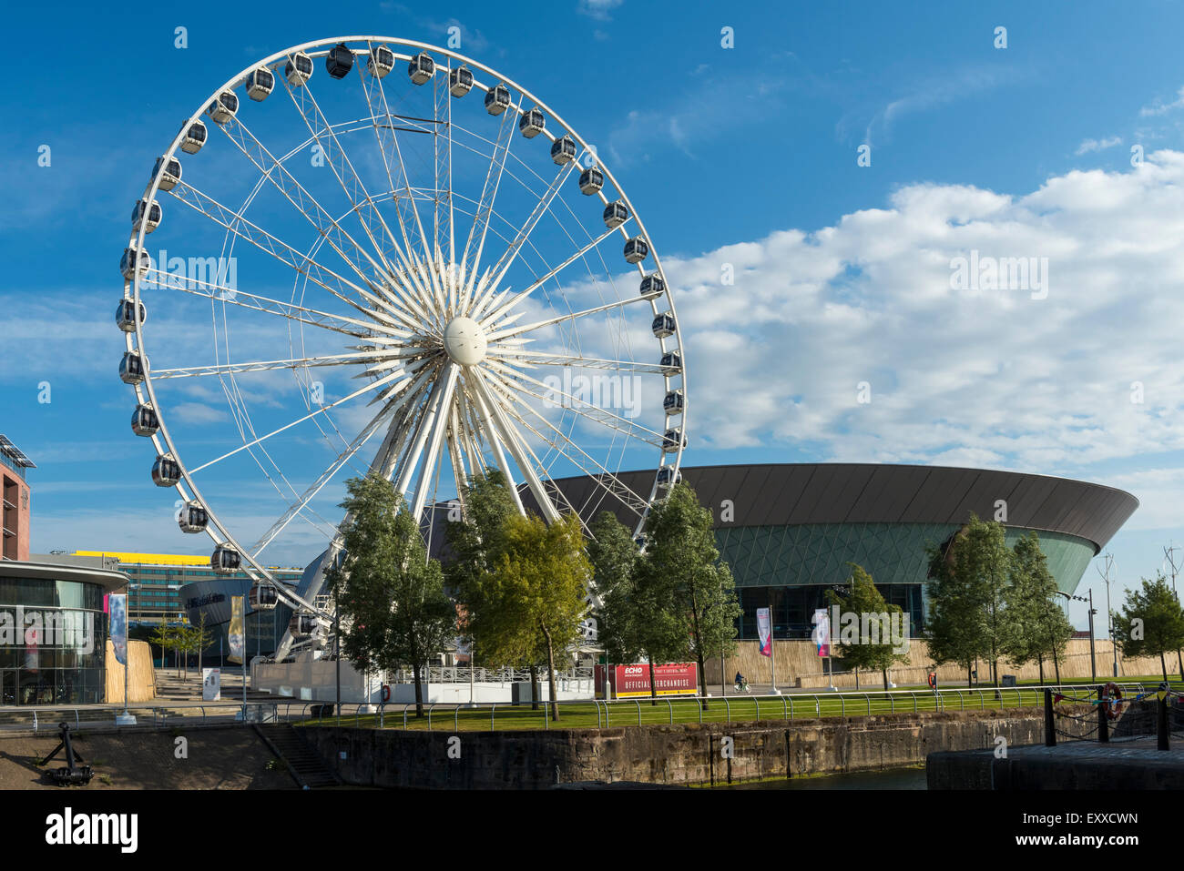 El volante de Liverpool big wheel junto al Echo Arena, Liverpool, Inglaterra, Reino Unido. Foto de stock