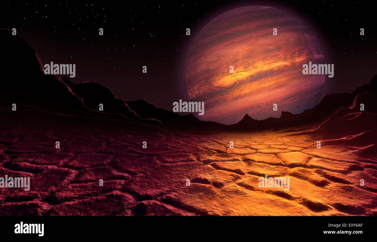 Ilustración de una enana marrón vista desde un planeta cercano. Una enana marrón es un objeto que comenzó a acumular material como una estrella Foto de stock