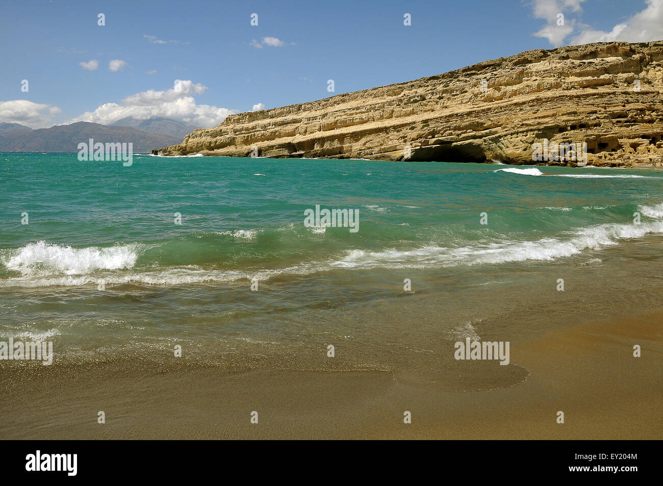 Las rocas de la playa de Matala, costa sur, Creta, Grecia Foto de stock