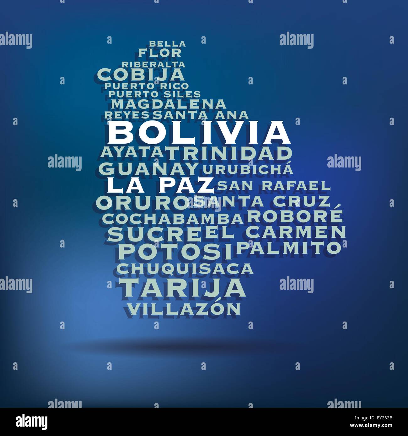 Bolivia Mapa Realizado Con El Nombre De Las Ciudades Ilustración