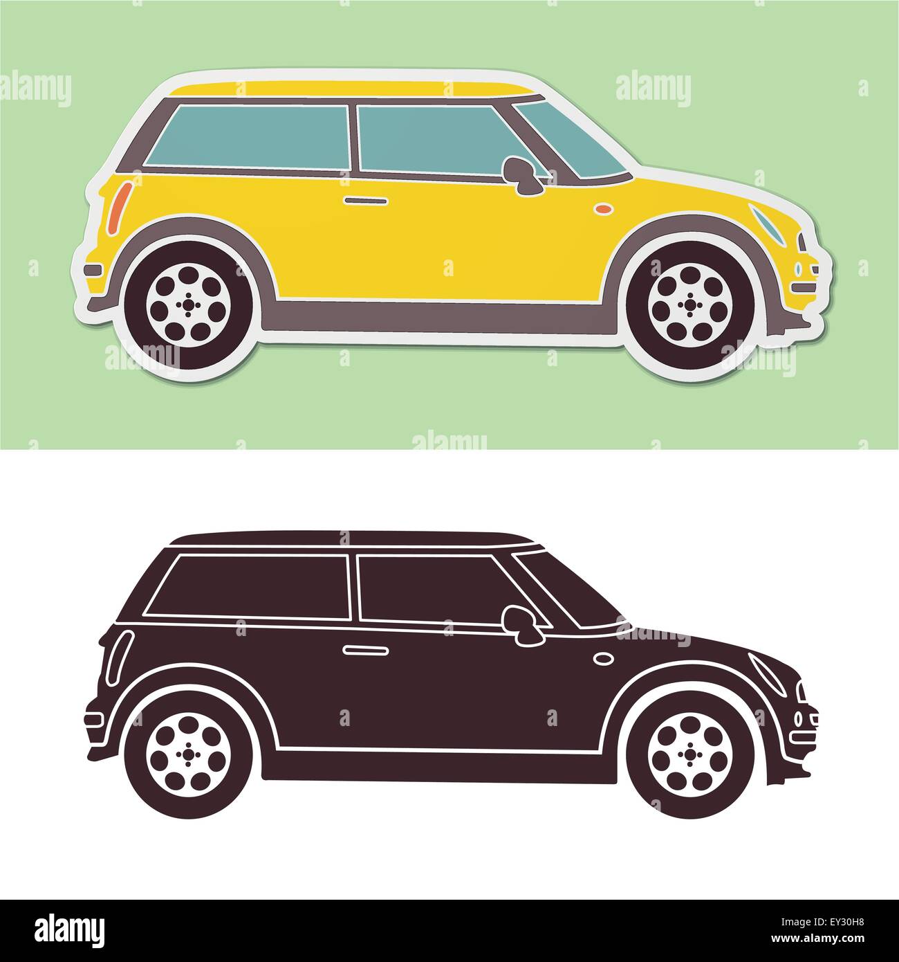 La moda mini coche smart perfil amarillo Ilustración del Vector