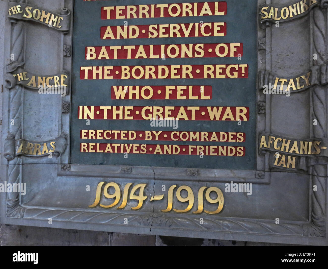 Memorial de piedra en Carlisle Cathedral, 1914-1919, Cumbria, Inglaterra, Reino Unido. Foto de stock