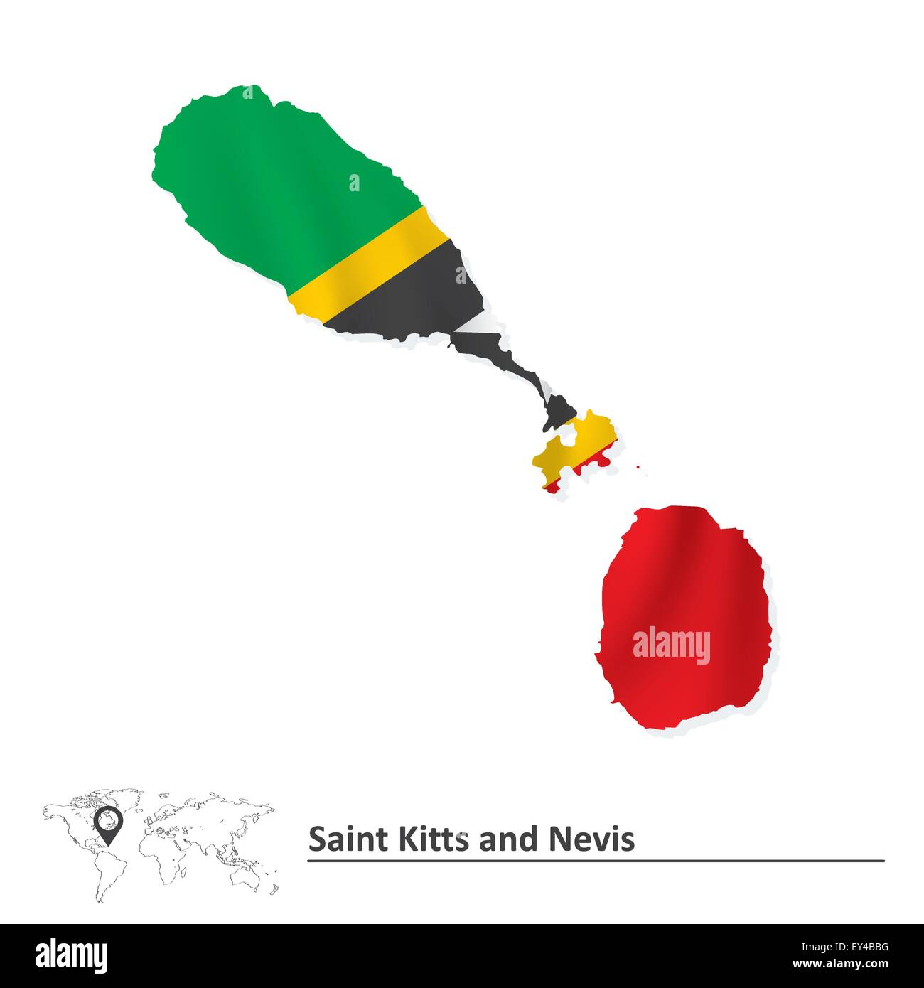 Mapa de Saint Kitts y Nevis con bandera ilustración vectorial Imagen