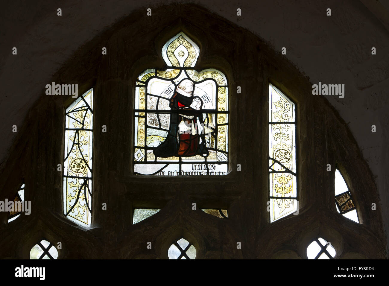 Vidrieras medievales, la Iglesia de Santa Etheldreda, Horley, Oxfordshire, Inglaterra, Reino Unido. Foto de stock