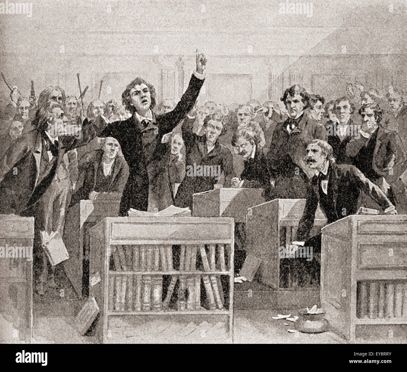 Un acalorado debate sobre la cuestión de la esclavitud en el Congreso americano, en 1850. Foto de stock
