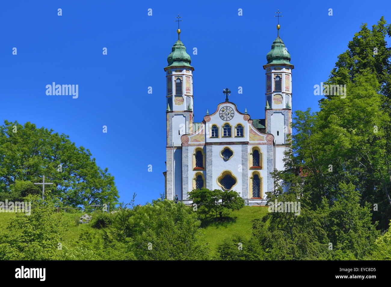 La Iglesia de la Santa Cruz, el Calvario, Bad Tölz, Alta Baviera, Baviera, Alemania Foto de stock