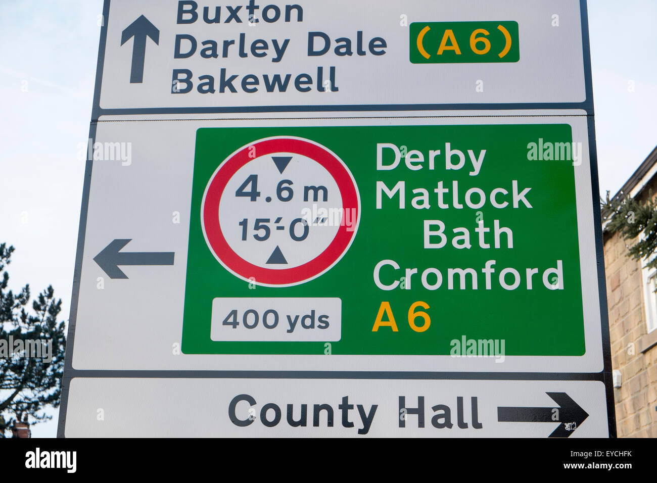 Signo de la calle carretera en Derbyshire, Inglaterra Foto de stock